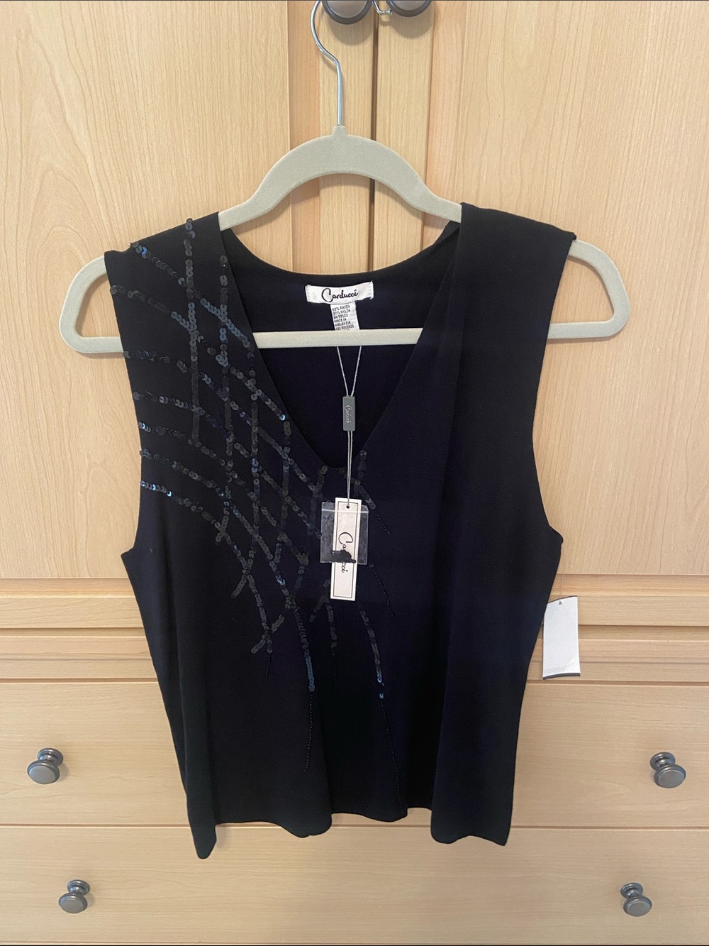 Cascades Sleeveless Black Sequin-Embellished V-Neck Blouse